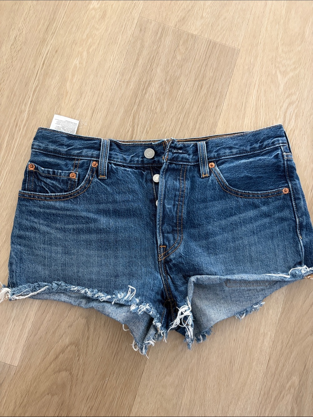 Levi's Dark Blue Distressed Denim Cutoff Shorts